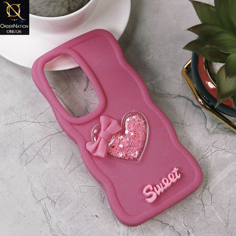 Vivo S18 Cover - Dark Pink - New Trendy 3D Love Heart (Moving Shiny Stars Glitter) & Bow Sweet Candy Color Soft Silicon Case