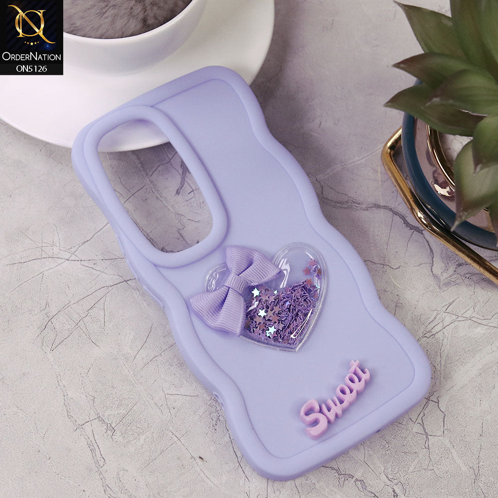 Vivo S18 Cover - Lilac - New Trendy 3D Love Heart (Moving Shiny Stars Glitter) & Bow Sweet Candy Color Soft Silicon Case