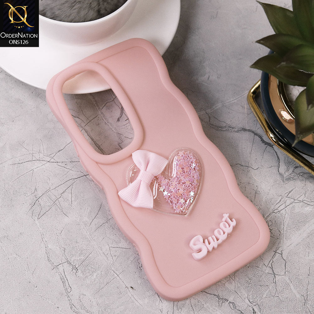 Vivo S18 Cover - Pink - New Trendy 3D Love Heart (Moving Shiny Stars Glitter) & Bow Sweet Candy Color Soft Silicon Case