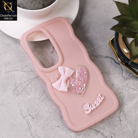 Vivo S18 Cover - Pink - New Trendy 3D Love Heart (Moving Shiny Stars Glitter) & Bow Sweet Candy Color Soft Silicon Case