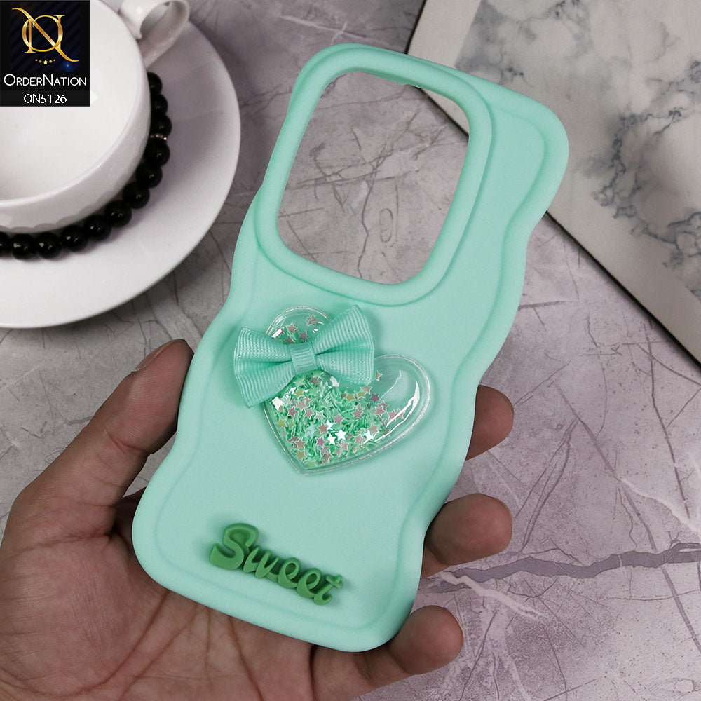 Infinix Zero 30 4G Cover - Aqua - New Trendy 3D Love Heart (Moving Shiny Stars Glitter) & Bow Sweet Candy Color Soft Silicon Case