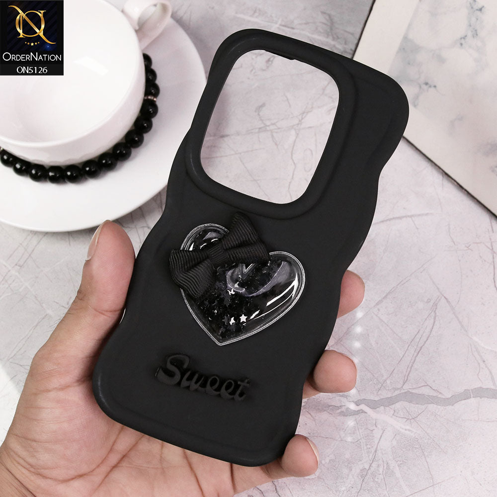 Infinix Zero 30 4G Cover - Black - New Trendy 3D Love Heart (Moving Shiny Stars Glitter) & Bow Sweet Candy Color Soft Silicon Case
