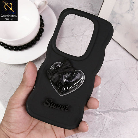 Infinix Zero 30 4G Cover - Black - New Trendy 3D Love Heart (Moving Shiny Stars Glitter) & Bow Sweet Candy Color Soft Silicon Case