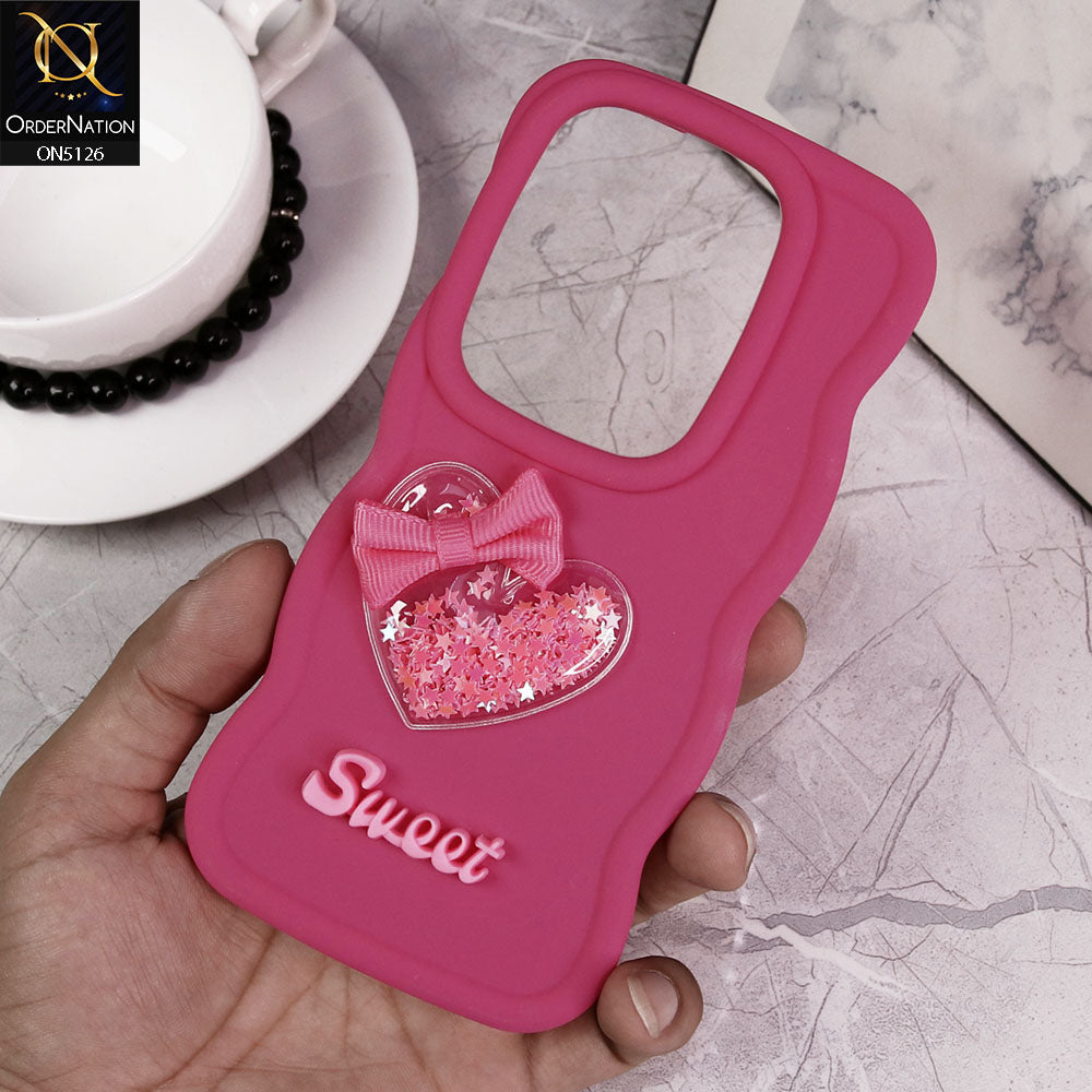 Infinix Zero 30 4G Cover - Dark Pink - New Trendy 3D Love Heart (Moving Shiny Stars Glitter) & Bow Sweet Candy Color Soft Silicon Case