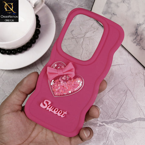 Infinix Zero 30 4G Cover - Dark Pink - New Trendy 3D Love Heart (Moving Shiny Stars Glitter) & Bow Sweet Candy Color Soft Silicon Case