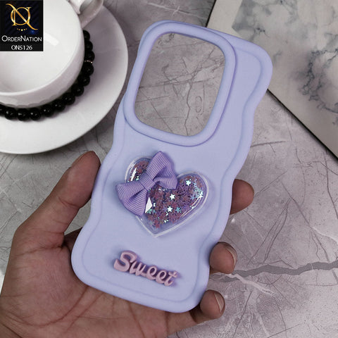 Infinix Zero 30 4G Cover - Lilac - New Trendy 3D Love Heart (Moving Shiny Stars Glitter) & Bow Sweet Candy Color Soft Silicon Case
