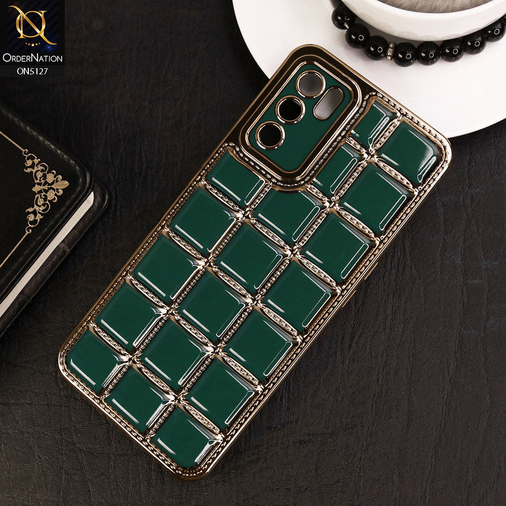Oppo A16 Cover - Green - New Trendy 3D Electroplating Square Grid Design Soft TPU Case
