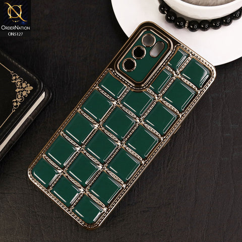 Oppo A16 Cover - Green - New Trendy 3D Electroplating Square Grid Design Soft TPU Case