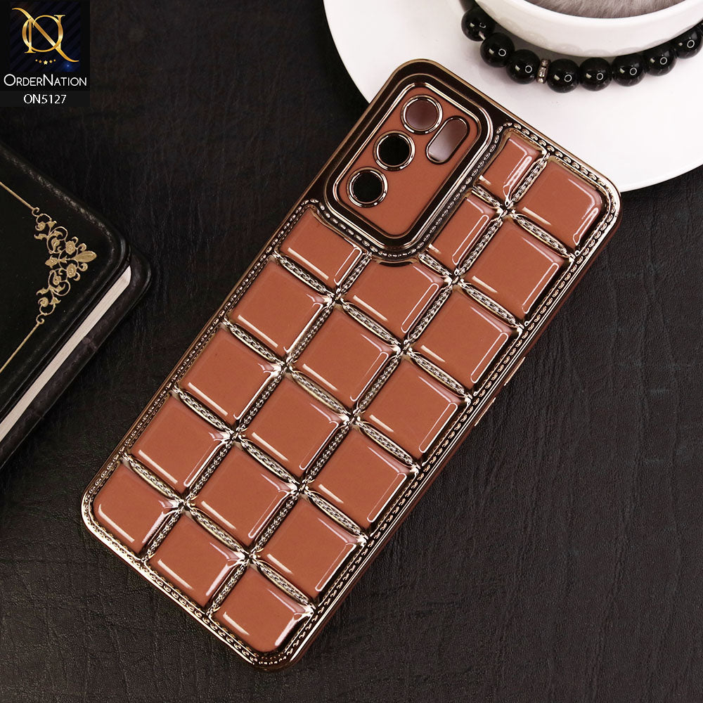 Oppo A54s Cover - Orange - New Trendy 3D Electroplating Square Grid Design Soft TPU Case