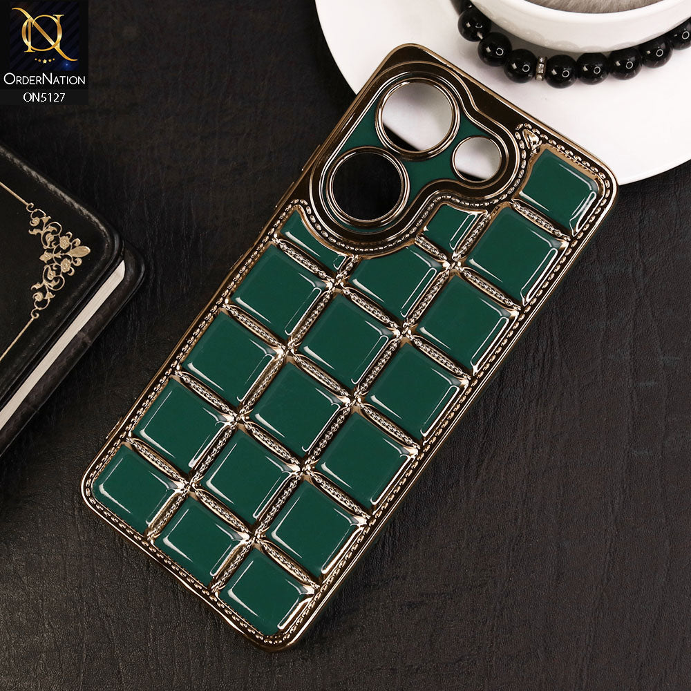 Tecno Camon 20 Pro Cover - Green - New Trendy 3D Electroplating Square Grid Design Soft TPU Case