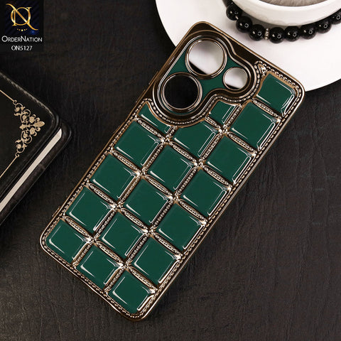 Tecno Camon 20 Pro Cover - Green - New Trendy 3D Electroplating Square Grid Design Soft TPU Case