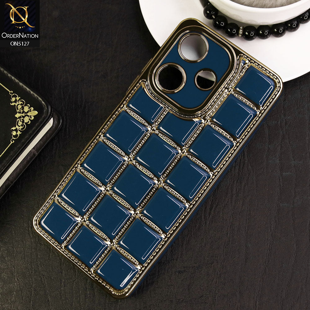 Infinix Hot 30 Cover - Blue - New Trendy 3D Electroplating Square Grid Design Soft TPU Case