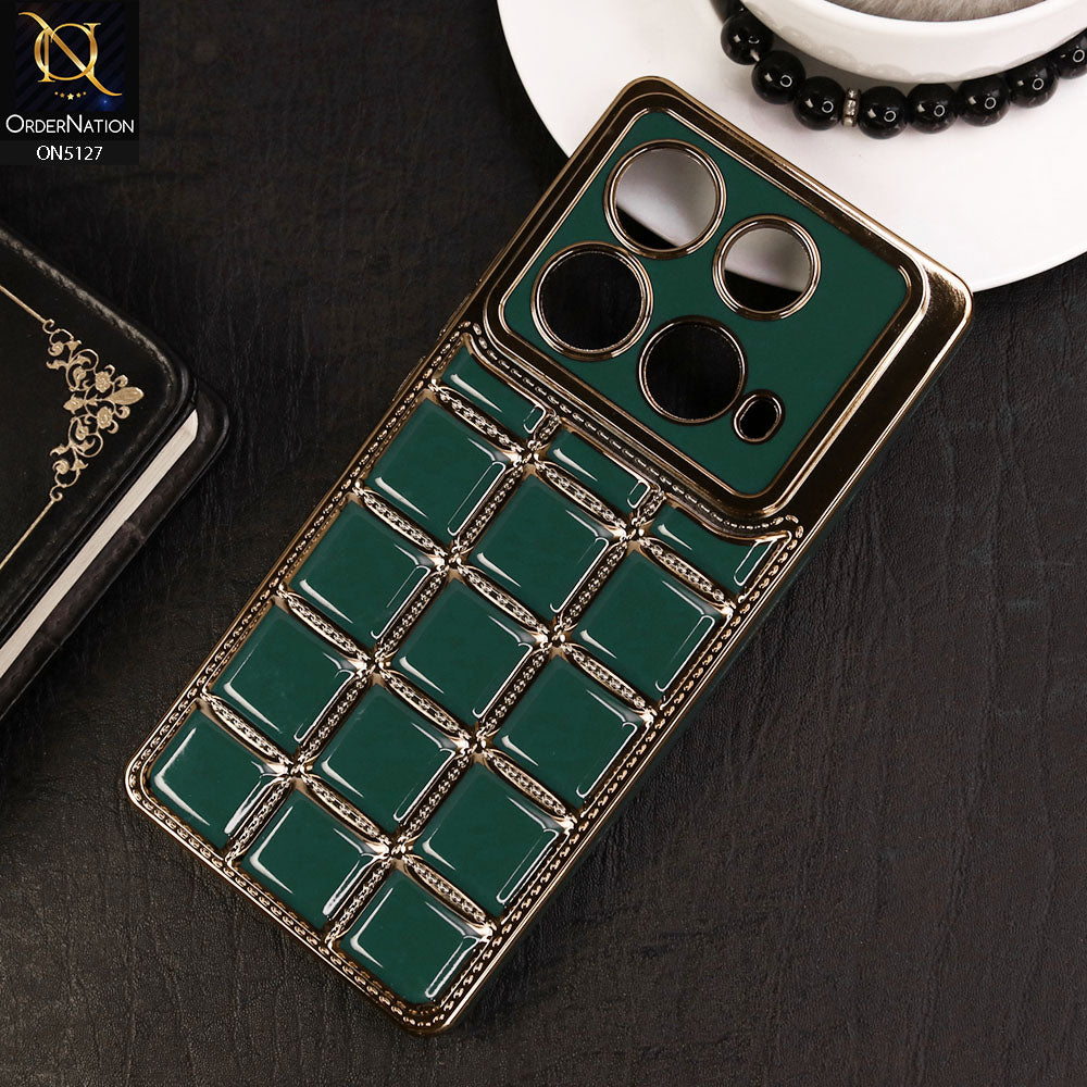 Infinix Note 40 Cover - Green - New Trendy 3D Electroplating Square Grid Design Soft TPU Case