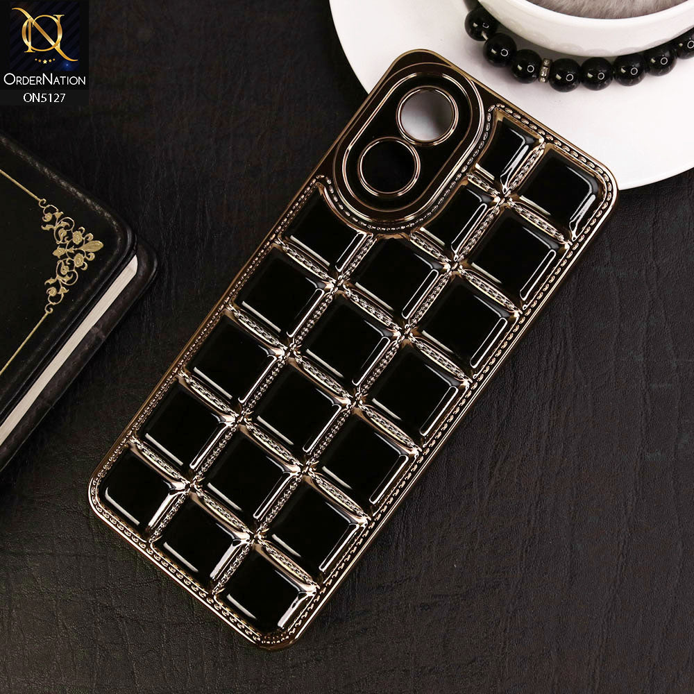 Oppo A38 Cover - Black - New Trendy 3D Electroplating Square Grid Design Soft TPU Case