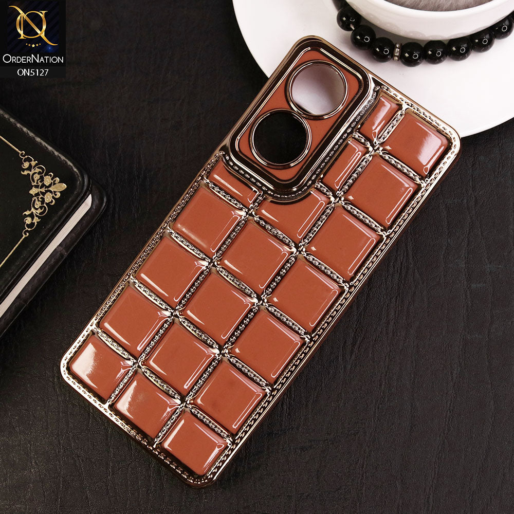 Oppo A58 4G Cover - Orange - New Trendy 3D Electroplating Square Grid Design Soft TPU Case