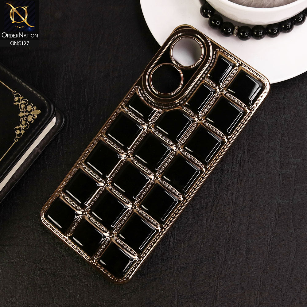 Oppo A78 4G Cover - Black - New Trendy 3D Electroplating Square Grid Design Soft TPU Case