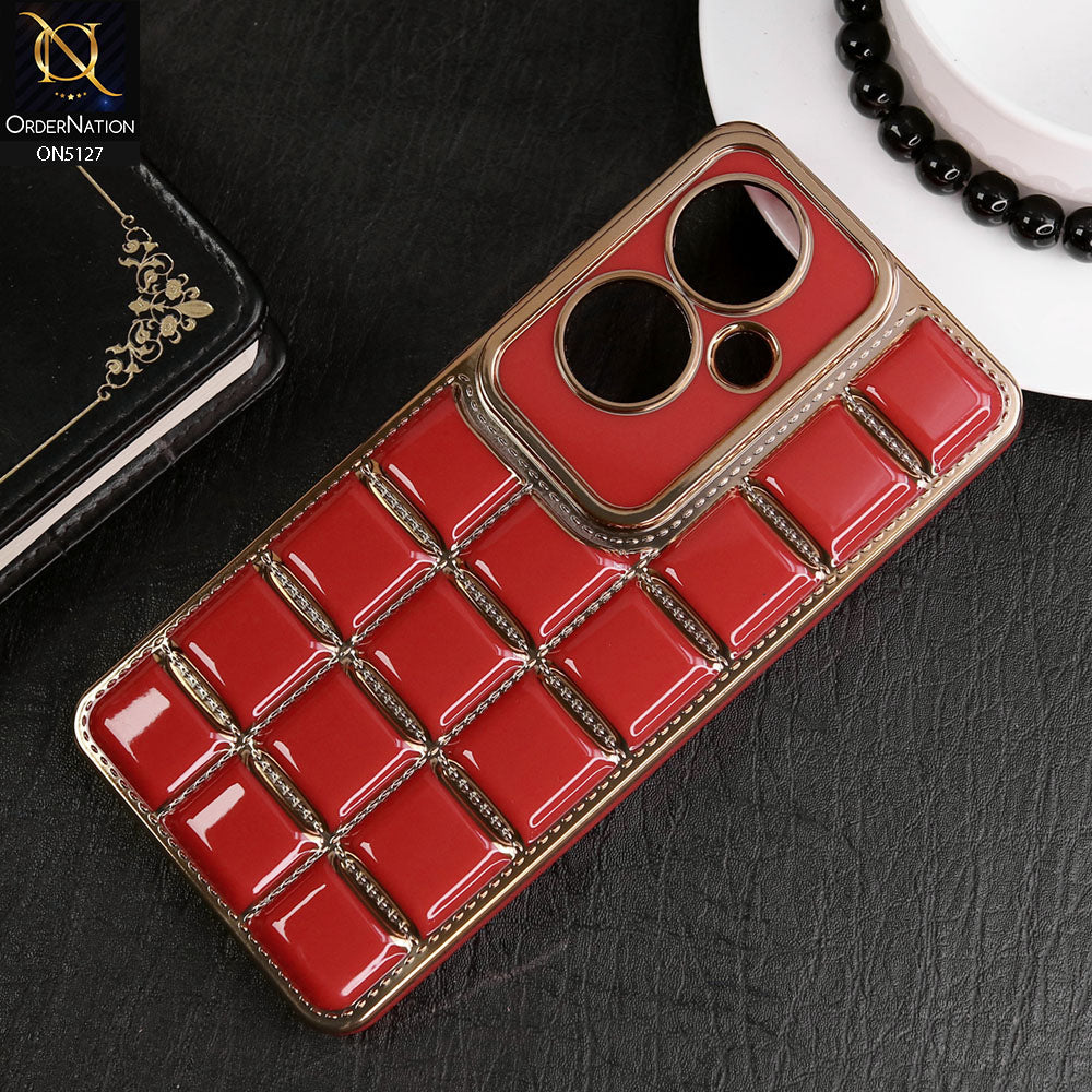 Oppo Reno 11F 5G Cover - Red - New Trendy 3D Electroplating Square Grid Design Soft TPU Case