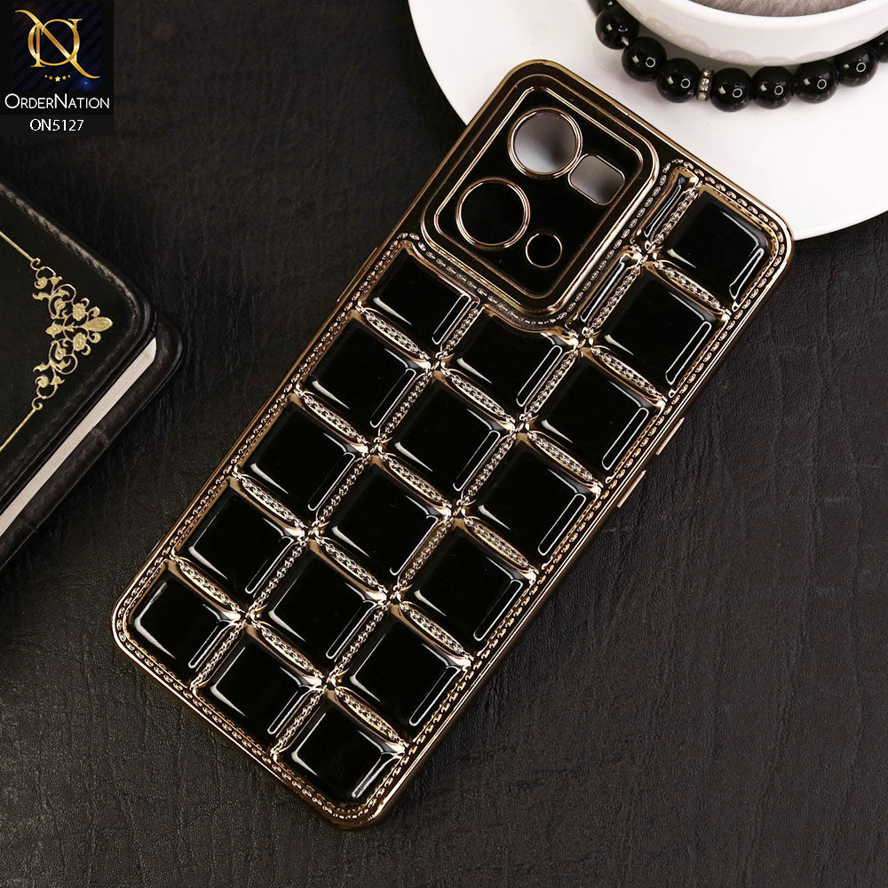 Oppo Reno 7 4G Cover - Black - New Trendy 3D Electroplating Square Grid Design Soft TPU Case