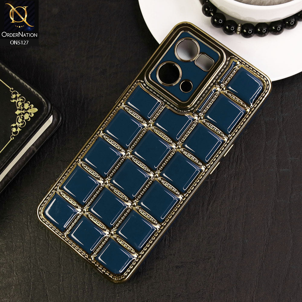 Oppo Reno 7 4G Cover - Blue - New Trendy 3D Electroplating Square Grid Design Soft TPU Case