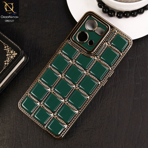Oppo Reno 7 4G Cover - Green - New Trendy 3D Electroplating Square Grid Design Soft TPU Case