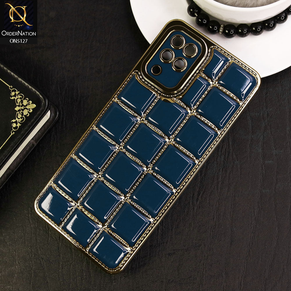 Samsung Galaxy A12 Cover - Blue - New Trendy 3D Electroplating Square Grid Design Soft TPU Case