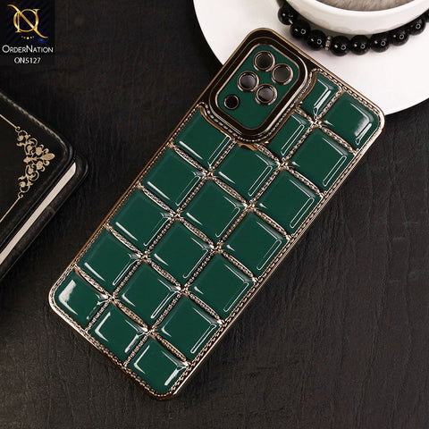Samsung Galaxy A12 Nacho Cover - Green - New Trendy 3D Electroplating Square Grid Design Soft TPU Case