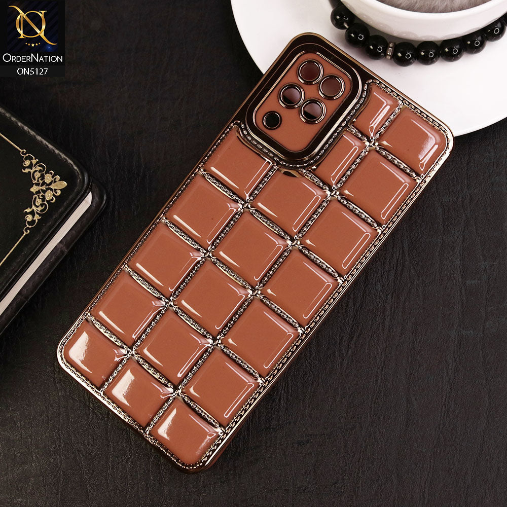Samsung Galaxy A12 Cover - Orange - New Trendy 3D Electroplating Square Grid Design Soft TPU Case