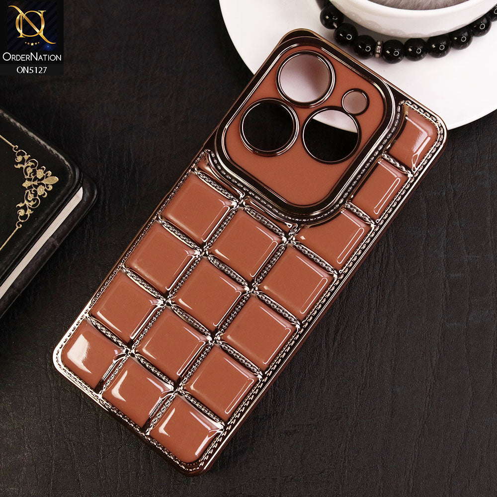 Itel P55 4G Cover - Orange - New Trendy 3D Electroplating Square Grid Design Soft TPU Case