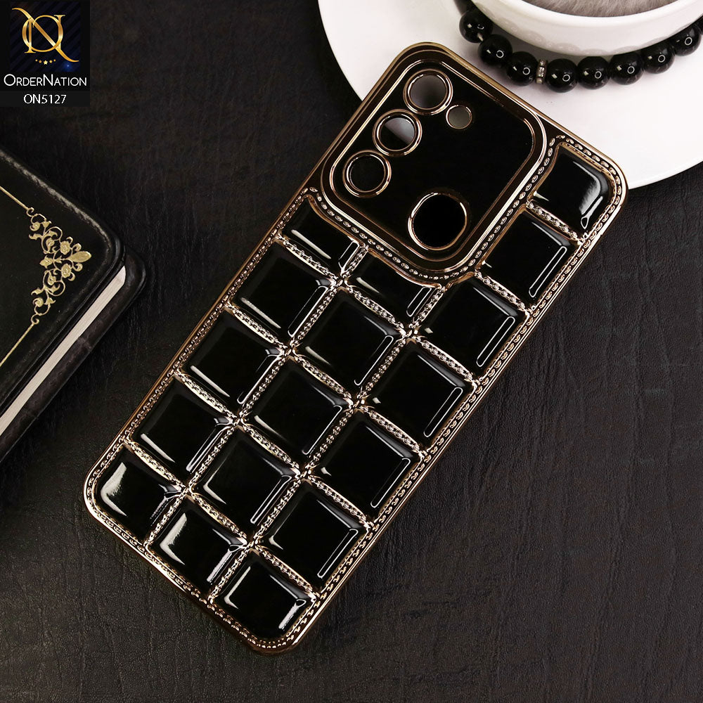Tecno Spark 9 Cover - Black - New Trendy 3D Electroplating Square Grid Design Soft TPU Case