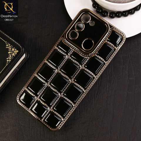 Tecno Spark 9 Cover - Black - New Trendy 3D Electroplating Square Grid Design Soft TPU Case