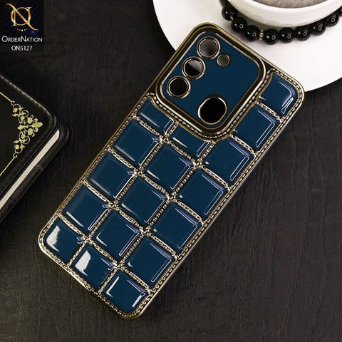 Tecno Spark 9 Cover - Blue - New Trendy 3D Electroplating Square Grid Design Soft TPU Case