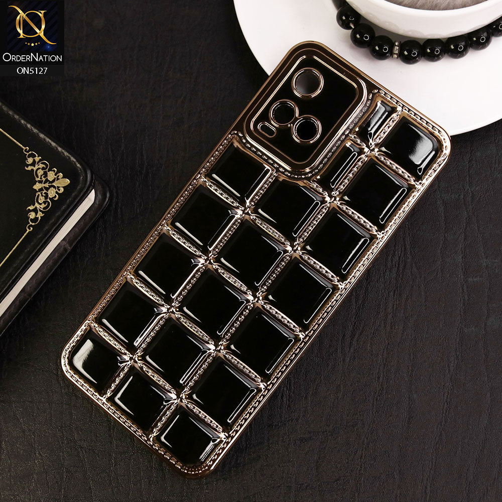Vivo Y33t Cover - Black - New Trendy 3D Electroplating Square Grid Design Soft TPU Case