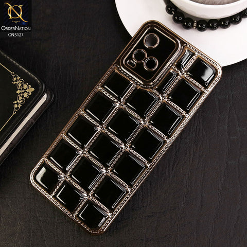 Vivo Y33t Cover - Black - New Trendy 3D Electroplating Square Grid Design Soft TPU Case