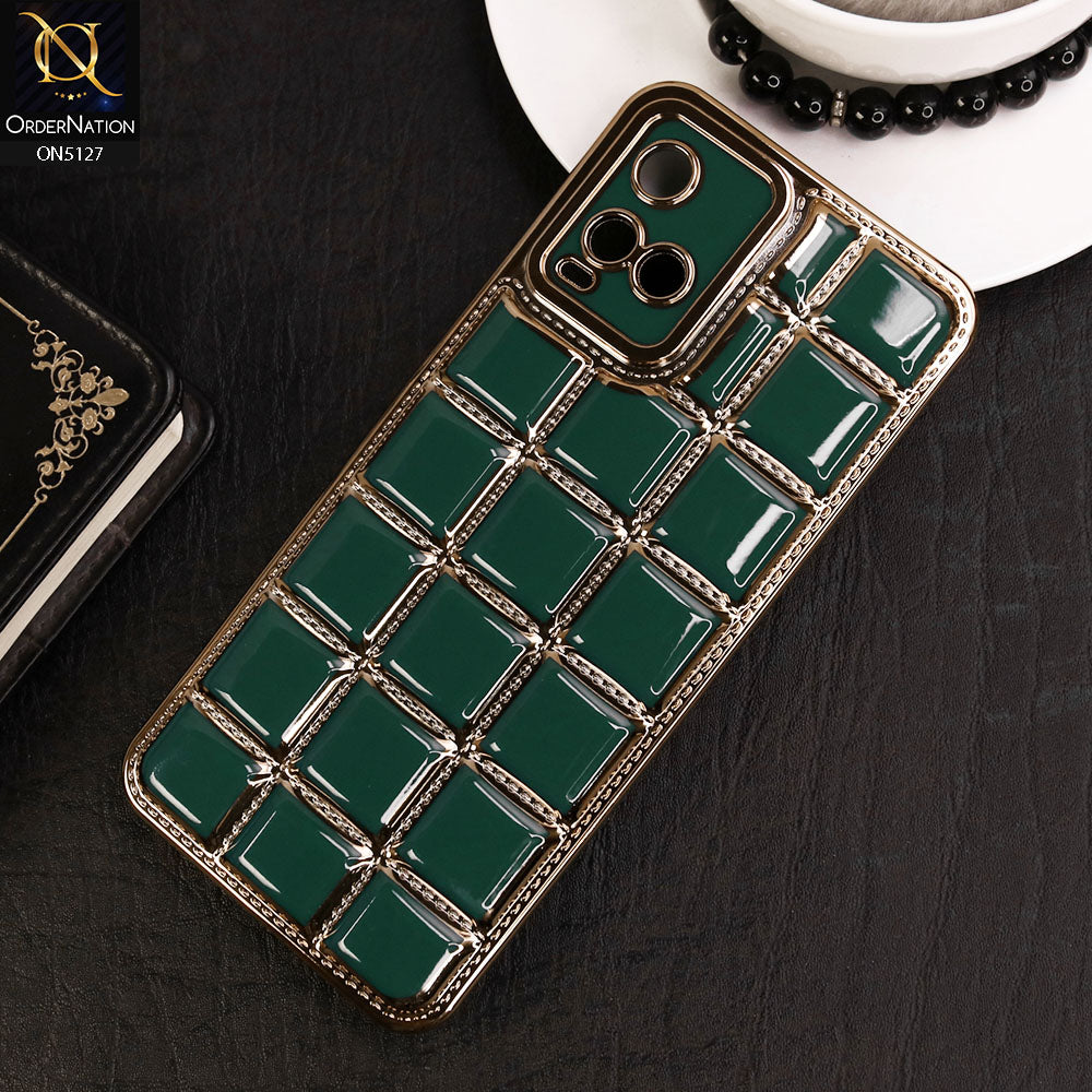Vivo Y21 Cover - Green - New Trendy 3D Electroplating Square Grid Design Soft TPU Case
