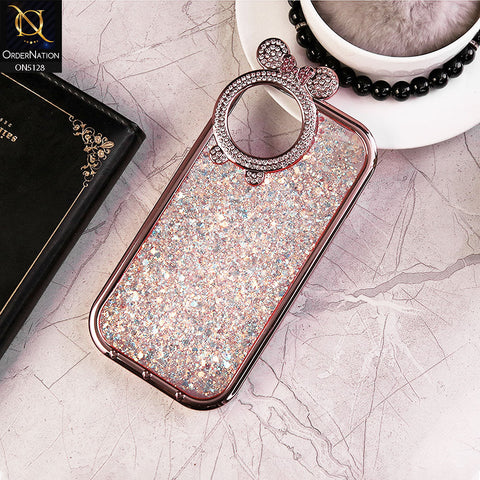 iPhone 15 Cover - Pink - New Shiny Rhinestones Round Camera Ring Bling Glitter Soft Silicon Case (Glitter Does Not Move)