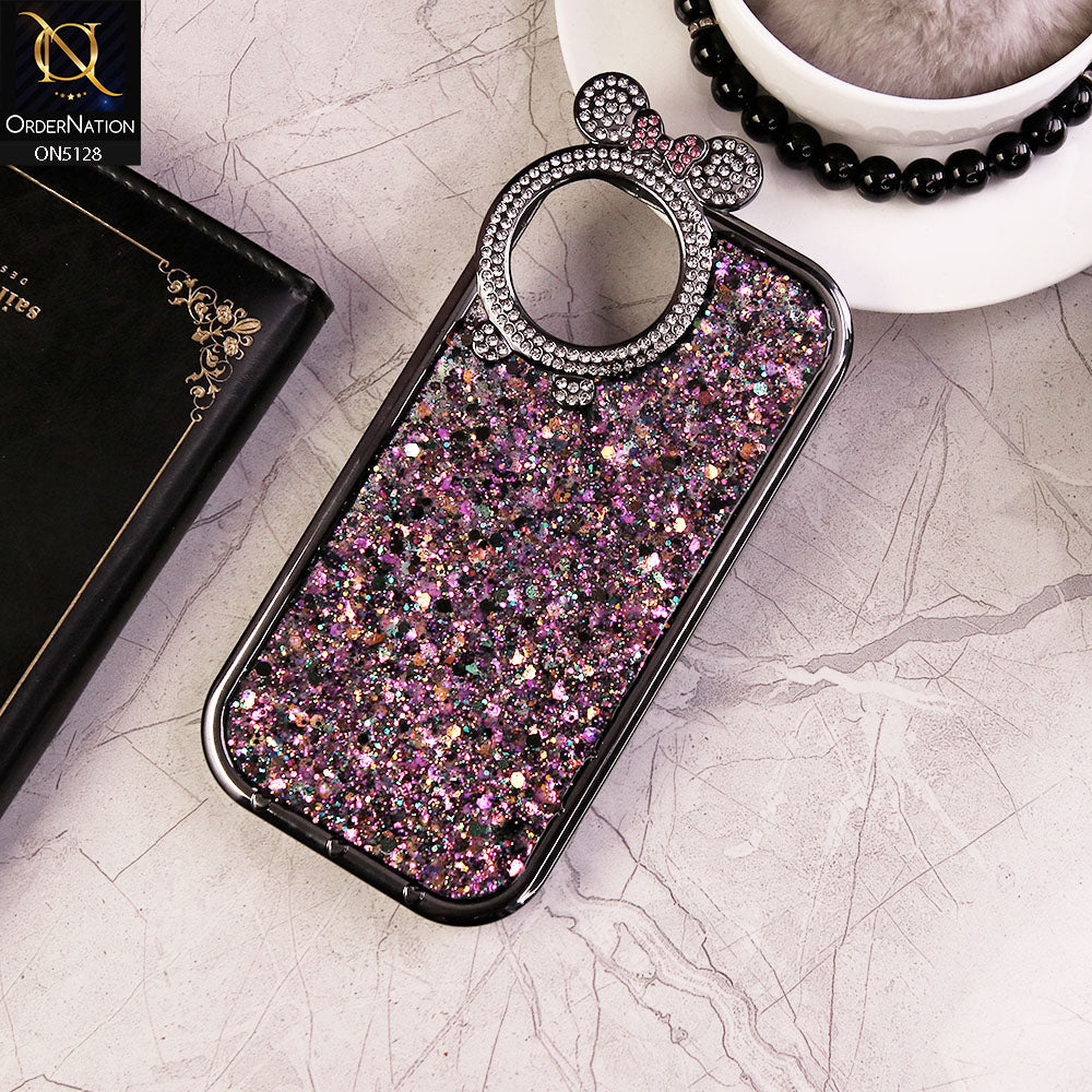 iPhone 15 Cover - Purple - New Shiny Rhinestones Round Camera Ring Bling Glitter Soft Silicon Case (Glitter Does Not Move)