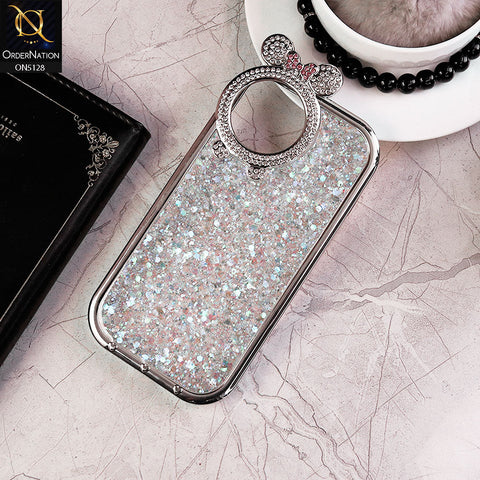 iPhone 15 Cover - White - New Shiny Rhinestones Round Camera Ring Bling Glitter Soft Silicon Case (Glitter Does Not Move)