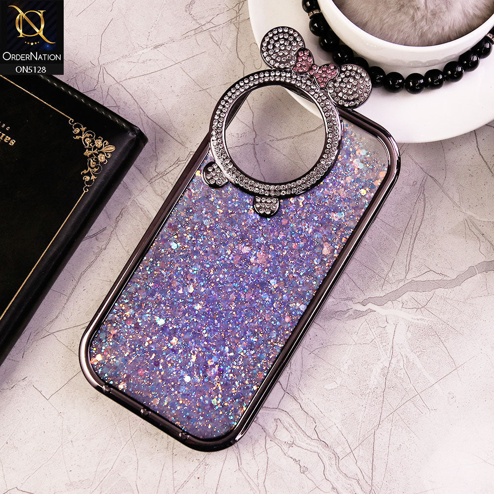 iPhone 15 Pro Cover - Blue - New Shiny Rhinestones Round Camera Ring Bling Glitter Soft Silicon Case (Glitter Does Not Move)