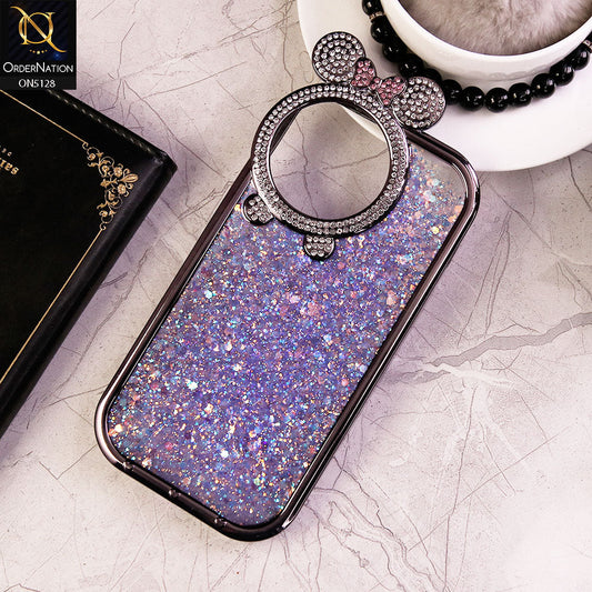 iPhone 15 Pro Cover - Blue - New Bling Bling Shiny Rime Stones Camera Ring Soft Silicon Case With Bouncy Borders & Glitter Back