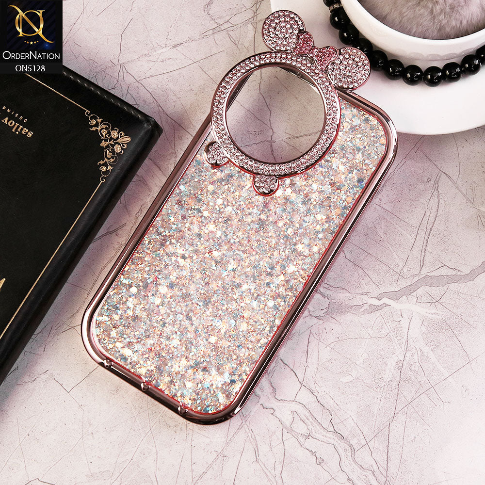iPhone 15 Pro Cover - Pink - New Shiny Rhinestones Round Camera Ring Bling Glitter Soft Silicon Case (Glitter Does Not Move)