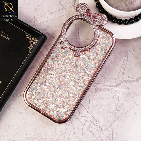 iPhone 15 Pro Cover - Pink - New Shiny Rhinestones Round Camera Ring Bling Glitter Soft Silicon Case (Glitter Does Not Move)