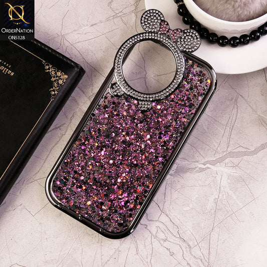 iPhone 15 Pro Cover - Purple - New Bling Bling Shiny Rime Stones Camera Ring Soft Silicon Case With Bouncy Borders & Glitter Back