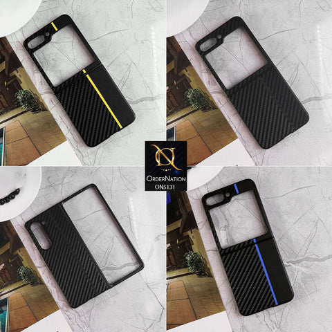 Samsung Galaxy Z Flip 5 5G Cover - Design 4 - Carbon Fiber Texture Hybrid PU Leather Hard Shell Case