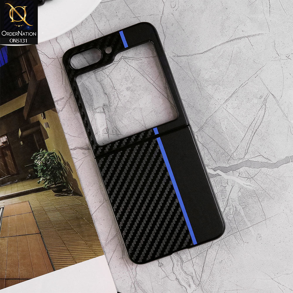 Samsung Galaxy Z Flip 5 5G Cover - Design 4 - Carbon Fiber Texture Hybrid PU Leather Hard Shell Case