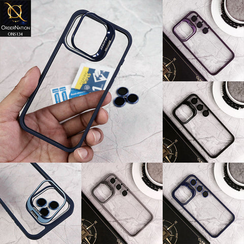 iPhone 15 Cover - Gray - Metal Camera Bracket Stand Soft Colour Borders with Camera Lens Protectors