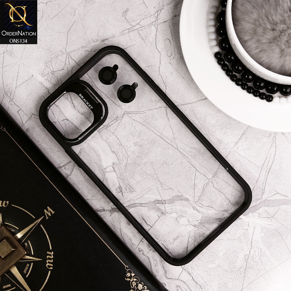 iPhone 11 Cover - Black - Metal Camera Bracket Stand Soft Colour Borders with Camera Lens Protectors