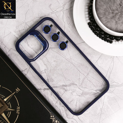 iPhone 12 Pro Max Cover - Blue - Metal Camera Bracket Stand Soft Colour Borders with Camera Lens Protectors