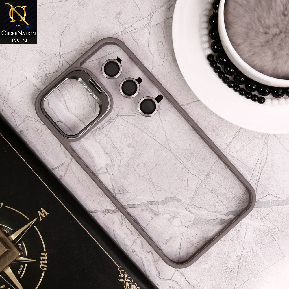 iPhone 12 Pro Max Cover - Gray - Metal Camera Bracket Stand Soft Colour Borders with Camera Lens Protectors