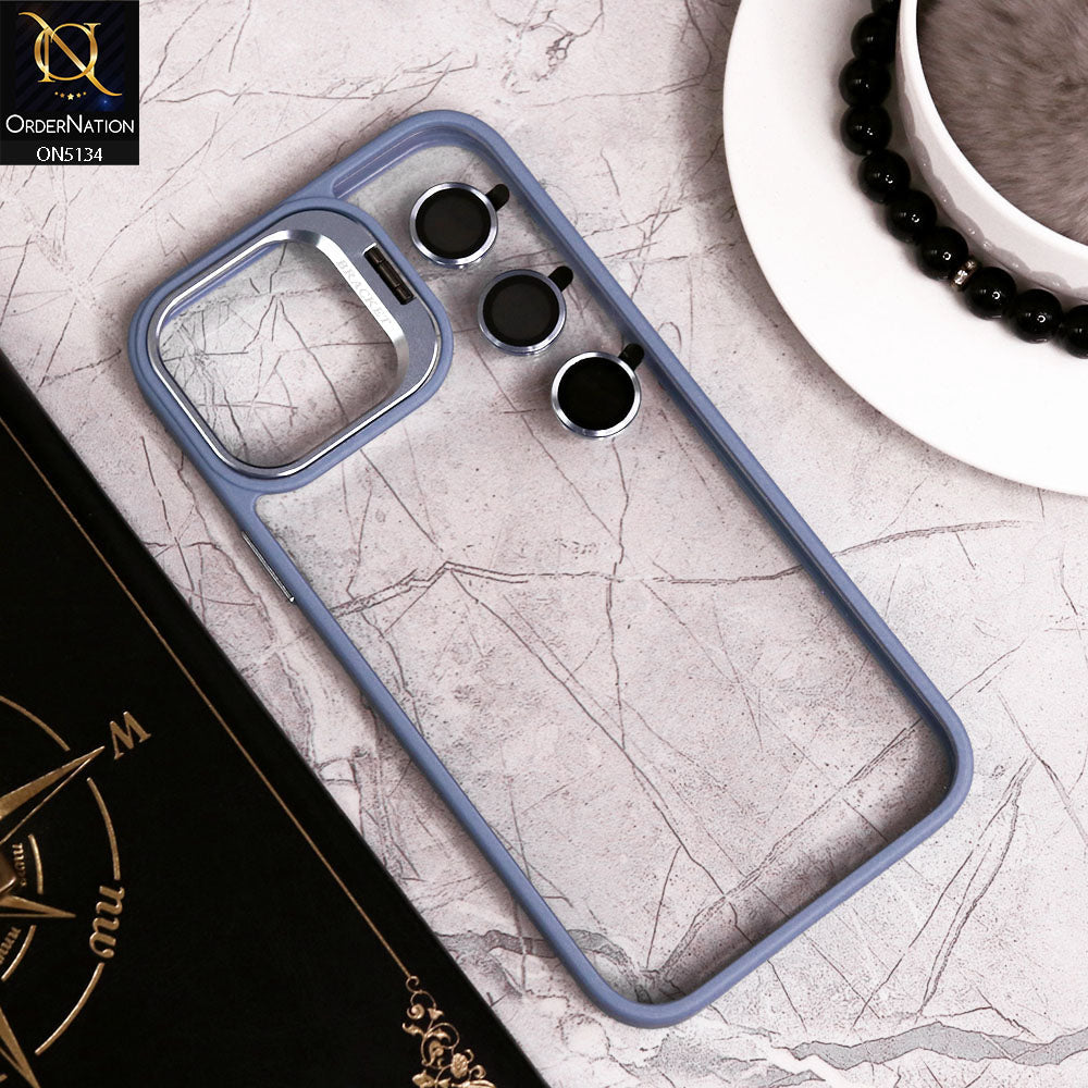 iPhone 13 Pro Max Cover - Sierra Blue - Metal Camera Bracket Stand Soft Colour Borders with Camera Lens Protectors