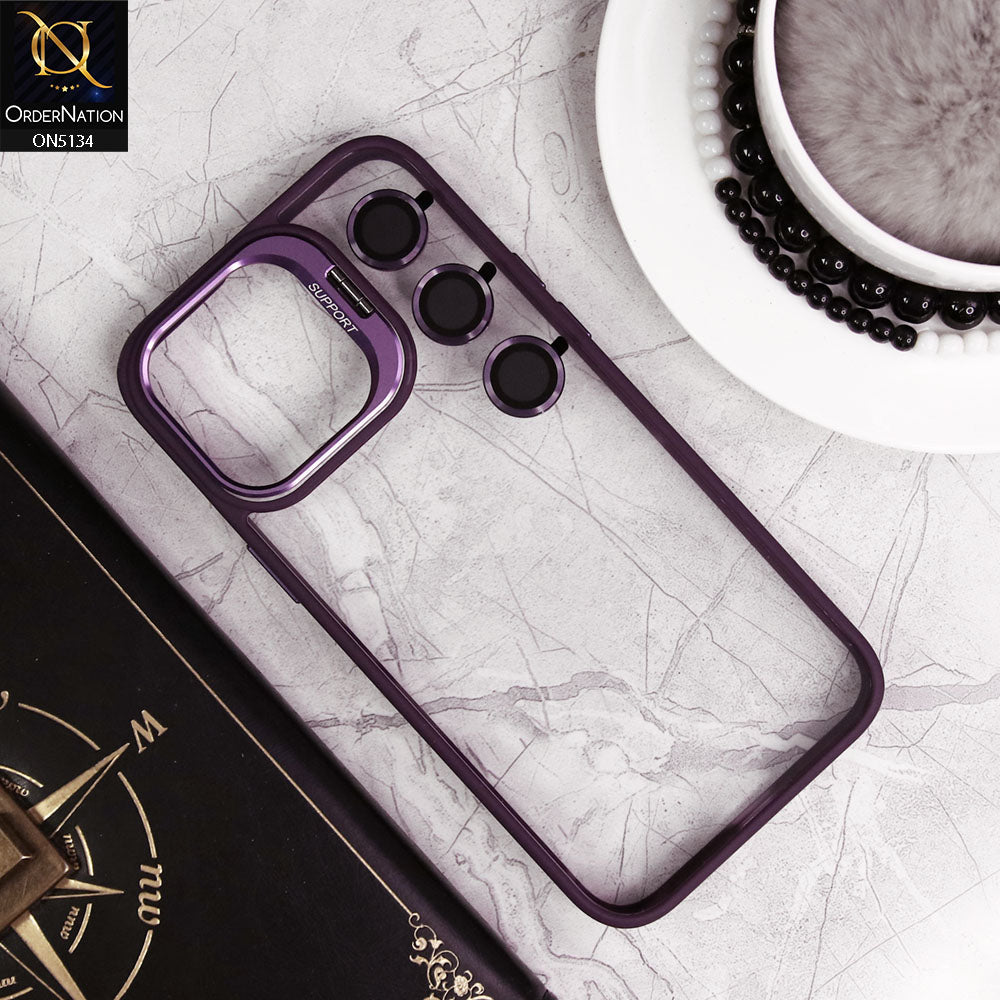 iPhone 14 Pro Cover - Purple - Metal Camera Bracket Stand Soft Colour Borders with Camera Lens Protectors